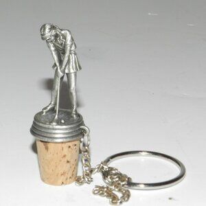Navika USA Wine Cork Bottle Stopper Golf Woman Pewter w/Chain and Ring